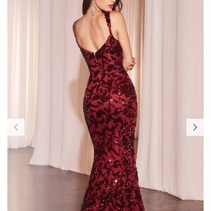 Elegant Burgundy Sequin Evening Gown